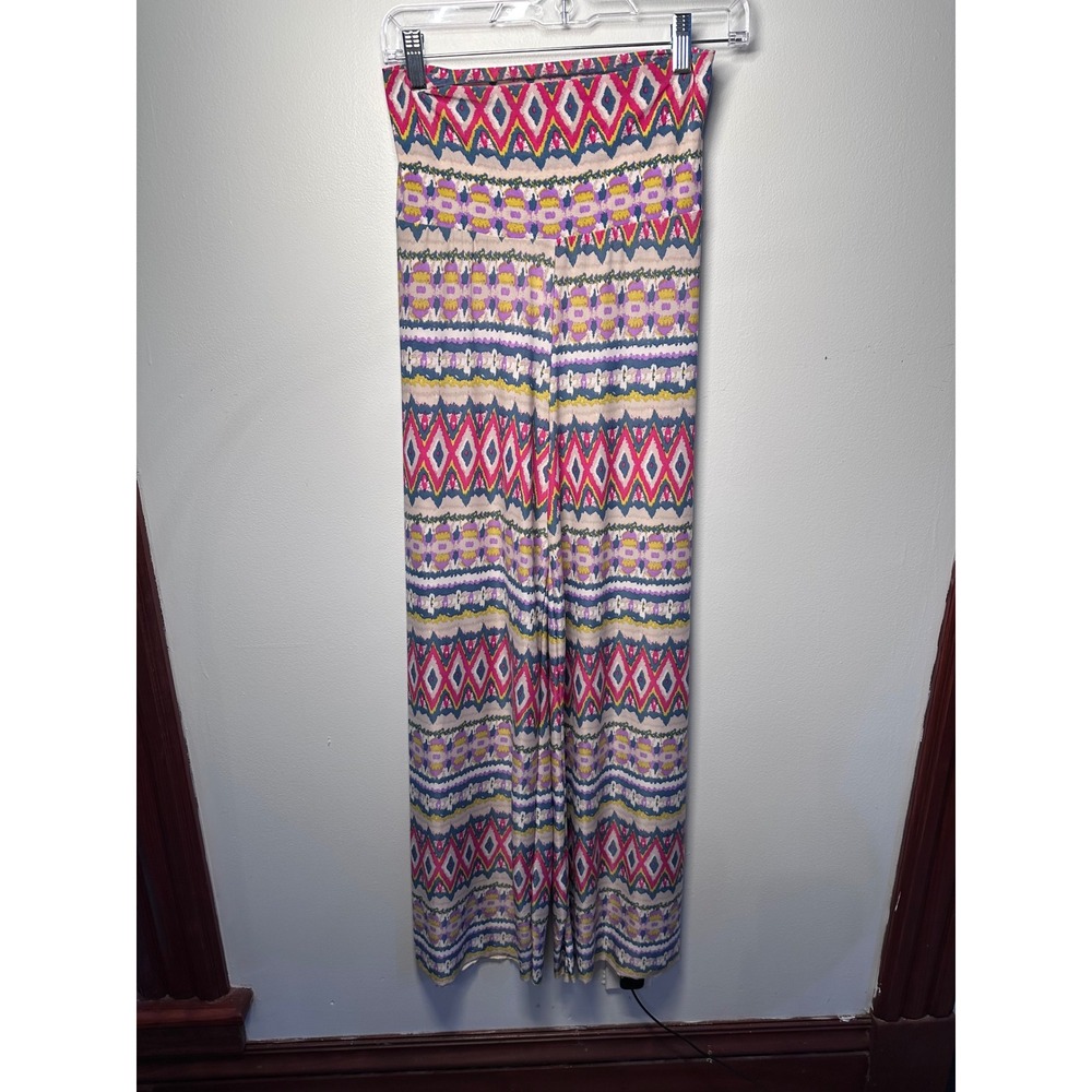 UK2LA Womens Wide Leg Palazzo Pants Pink Purple Tribal Geometric Print Small